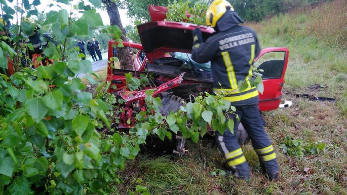 Un auto perdió el control, volcó y chocó contra los arboles de la banquina
