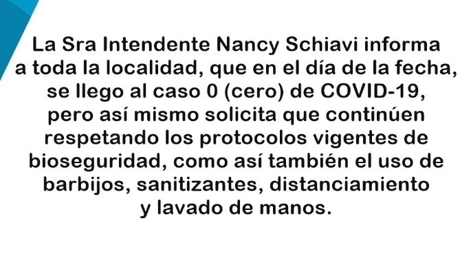 Tío Pujio libre de COVID-19