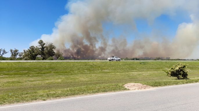 Incendio en un campo cerca de la autopista