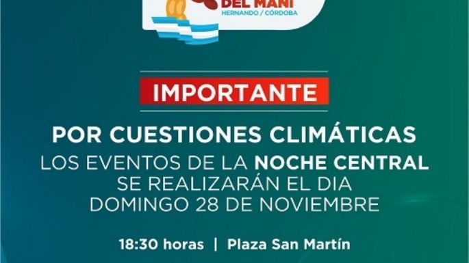 Por las condiciones climáticas la Noche de Gala se realizará mañana