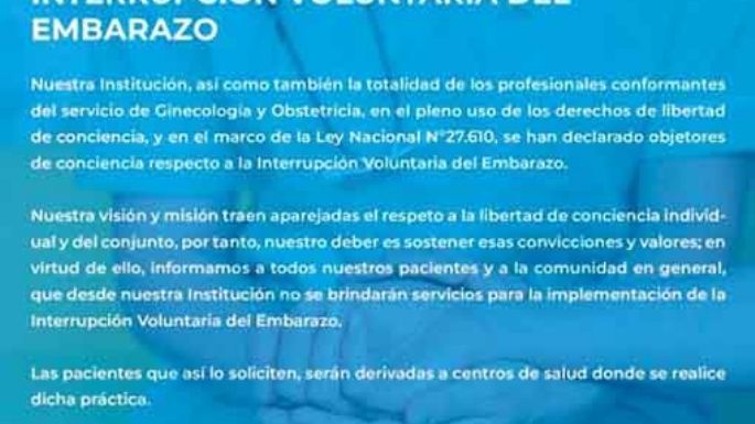 IVE: en el Sanatorio Garcés se declararon objetores de conciencia