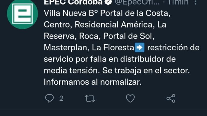 Cortes de luz en numerosos barrios de Villa Nueva