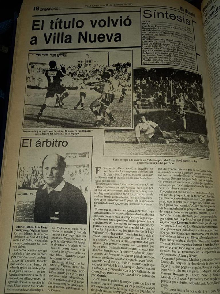 La imagen de una página de El Diario de aquella recordada final y la imagen del árbitro fallecido en la jornada de ayer