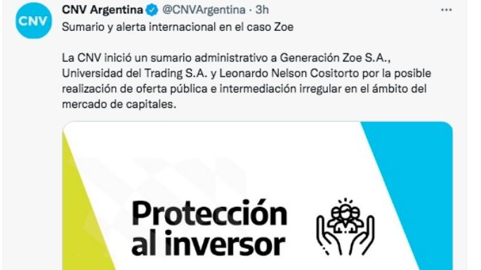 Comisión de Valores abrió sumario y lanzó alerta internacional por Zoe