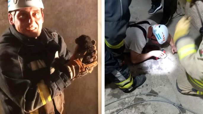 Bomberos villanovenses rescataron a un cachorrito que había caído a un pozo de desagüe