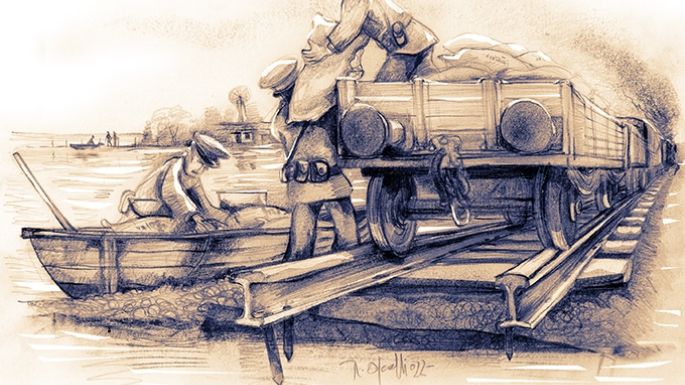 Año 1882: avance de las  aguas horadando las vías