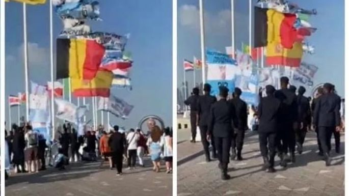 Hinchas argentinos bajaron la bandera de Inglaterra e intervino la Policía