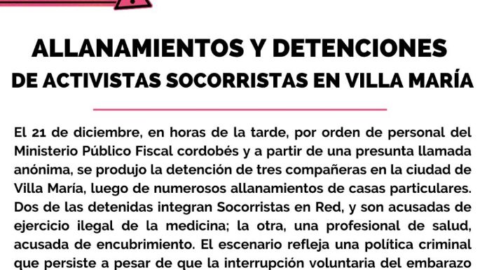Socorristas en Red exige “la inmediata libertad de las tres compañeras y el cese de la criminalización”