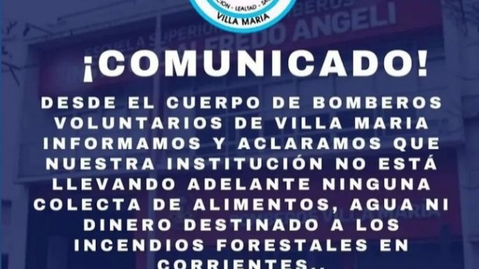 Bomberos aclaró que no está recolectando donaciones para Corrientes