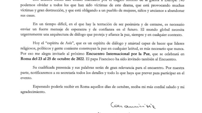 Peressutti, invitada por el Papa