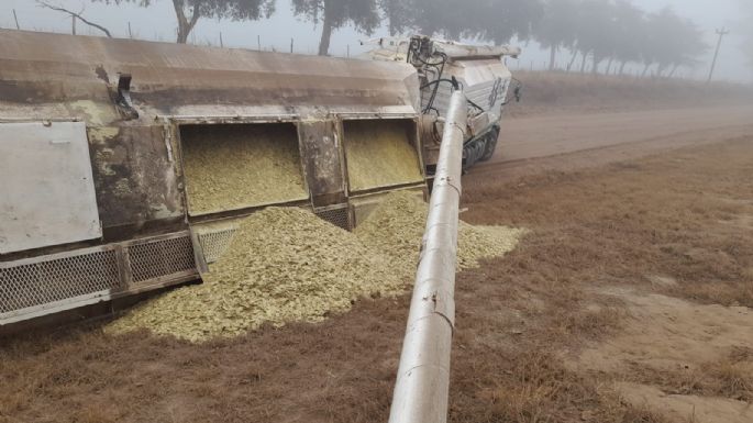 Un acoplado volcó en calle Granaderos Argentinos