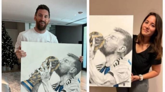 Una villamariense retrató a Messi y le envió su cuadro
