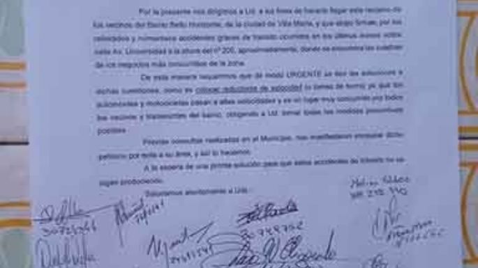 Reclamo por reiterados accidentes de tránsito