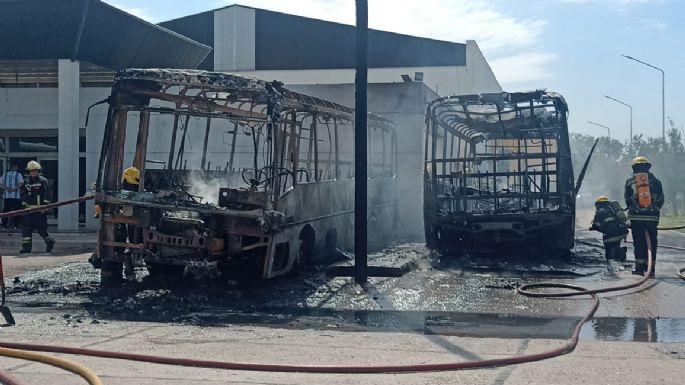 Bomberos combatieron incendio de dos colectivos en el PILT