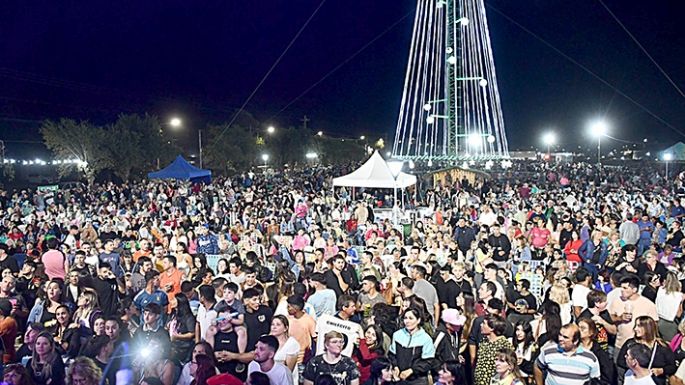 Fiesta cuartetera multitudinaria para encender el árbol gigante