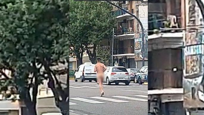 ¡Insólito! Un hombre corrió desnudo en medio de una avenida de Buenos Aires