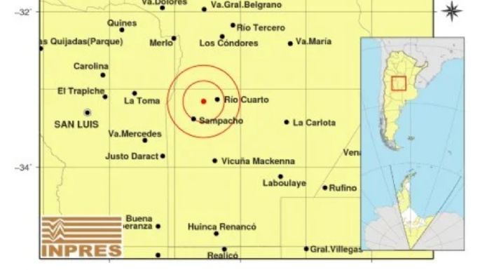 Se produjo un sismo con epicentro en Río Cuarto