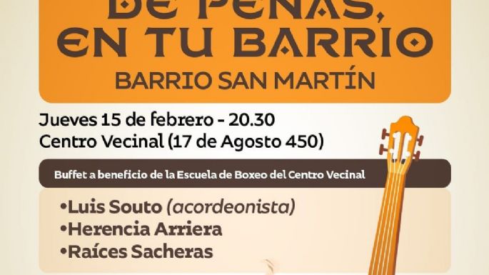 Este jueves habrá peña en barrio San Martín