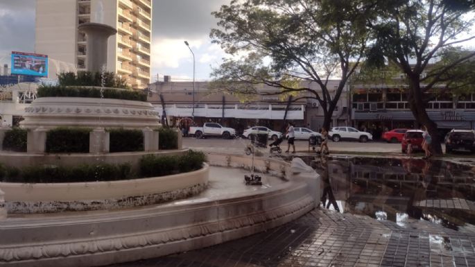 Quejas por una fuente que derrocha agua en Plaza Centenario