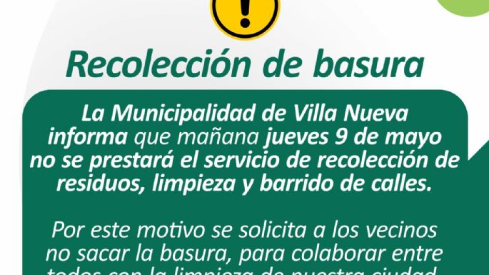 Mañana no habrá recolección de residuos en Villa Nueva