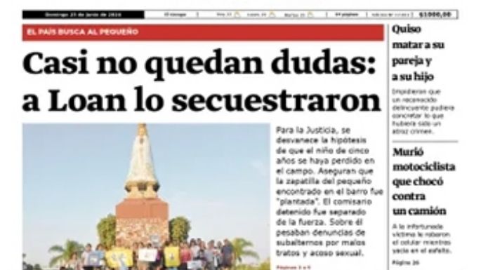 Allanamientos en Chaco por el caso Loan quien habría sido secuestrado