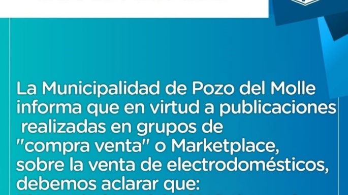El municipio de Pozo del Molle advierte sobre una publicación de venta en Marketplace