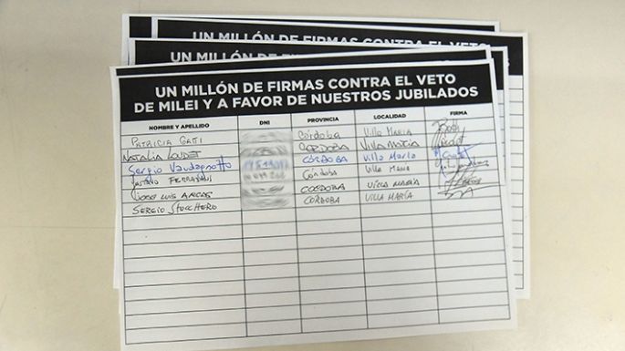Juntan firmas contra el veto de Milei a la Ley de Movilidad Jubilatoria