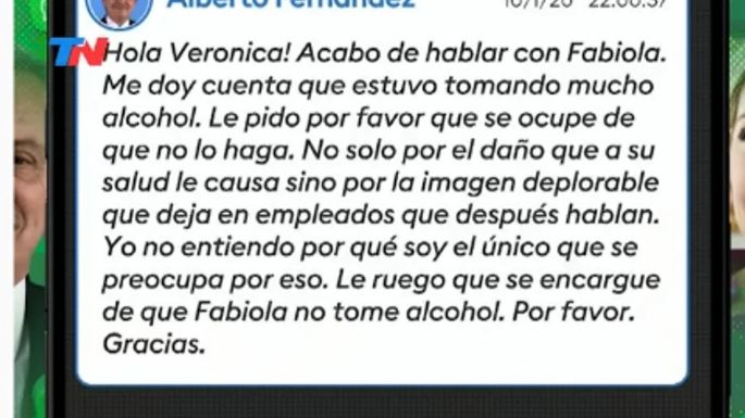 Alberto Fernández filtró chats con su exsuegra donde hablan del alcoholismo de Fabiola Yáñez