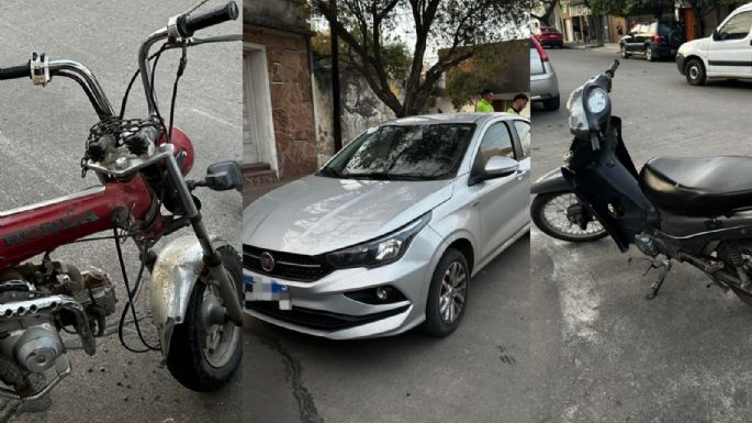 Chocaron dos motos y una impactó contra un auto: un motociclista resultó con lesiones graves