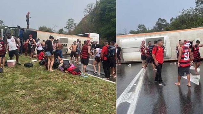 Volcó un micro con hinchas de Flamengo que viajaban para ver el partido con Racing