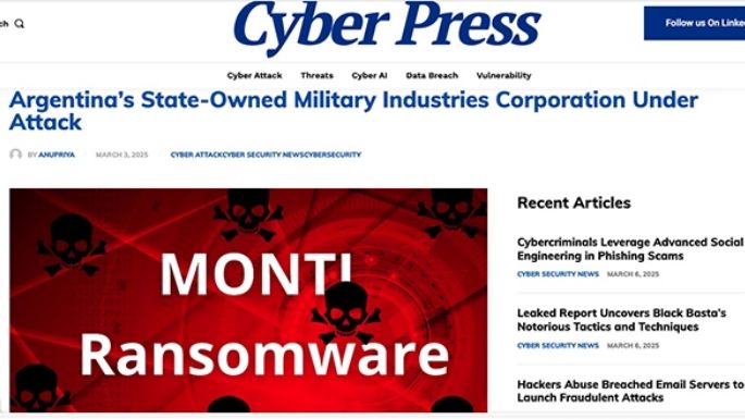 Hackearon los sistemas  de Fabricaciones Militares
