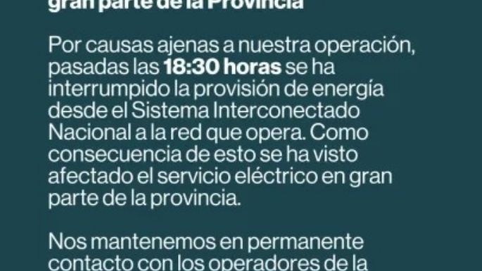 Masivo apagón en gran parte del norte del país