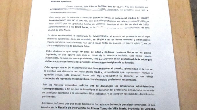 Un vecino de barrio Los Olmos, de 70 años, denunció a un médico por amenazas