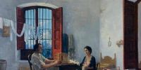 Paz y su esposa Margarita, presos en el Cabildo de Luján. Óleo de Benedetto Sparapani
