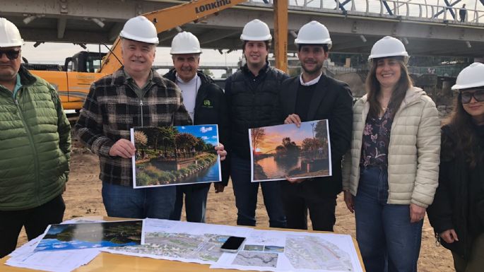 Accastello y Tagni juntos en la zona del viejo puente: resaltaron la obra de defensa hídrica